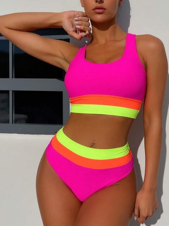 Other - Pink color block bikini swimsuit